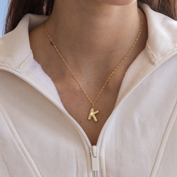 Bubble Letter Initial Necklace