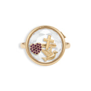 Faith, Hope and Love set: a cross, dove and pave heart inside the floating locket ring