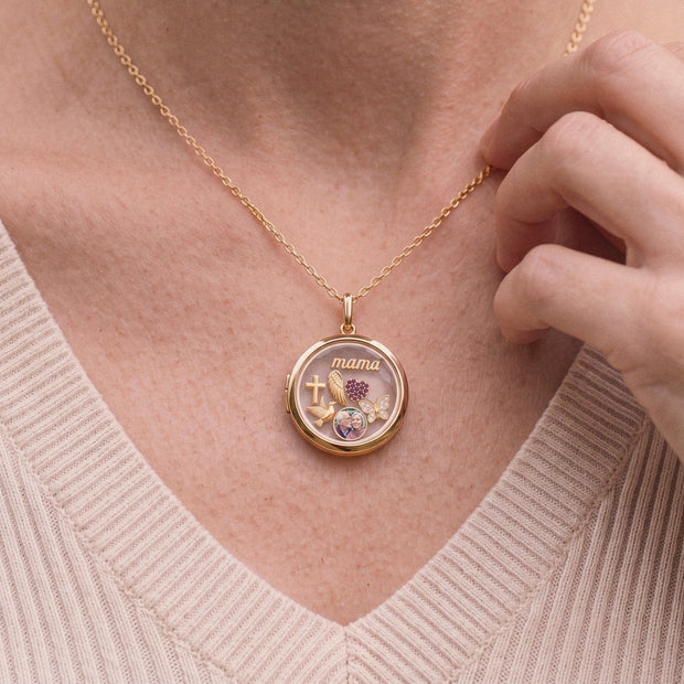 Floating Glass Locket Circle Necklace, worn