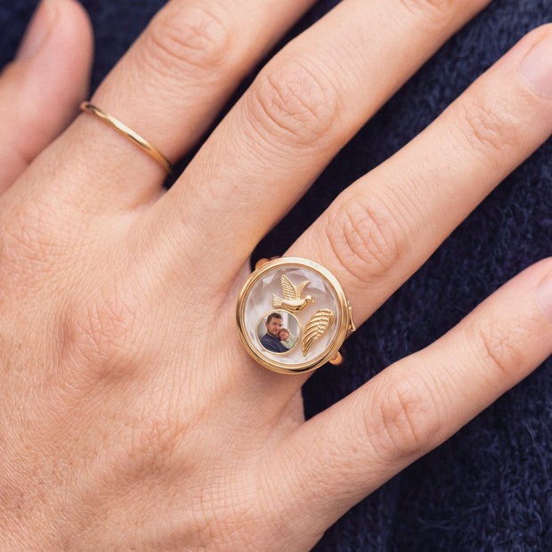 Floating Glass Locket Circle Ring, worn