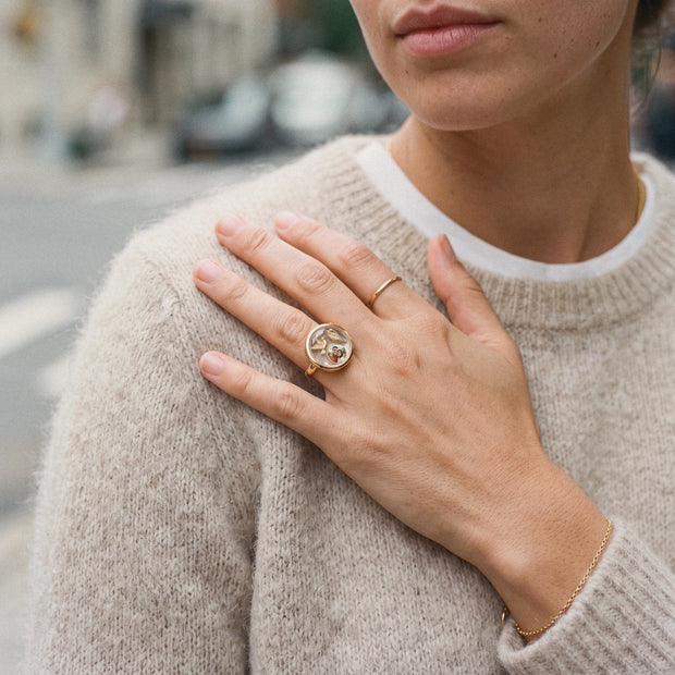 Floating Glass Locket Circle Ring, worn