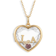 Love Story set: initials J and A with an infinity charm and a pave heart inside the heart locket