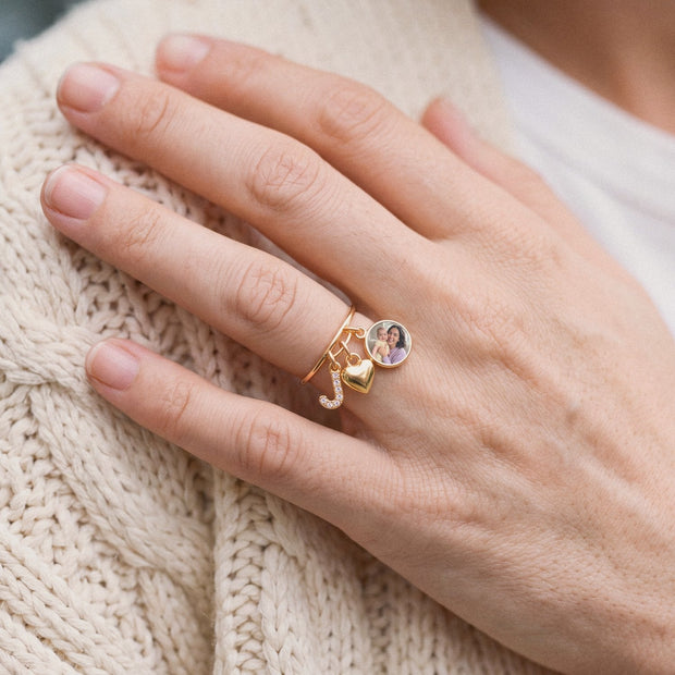 Mini Custom Charm Ring, worn
