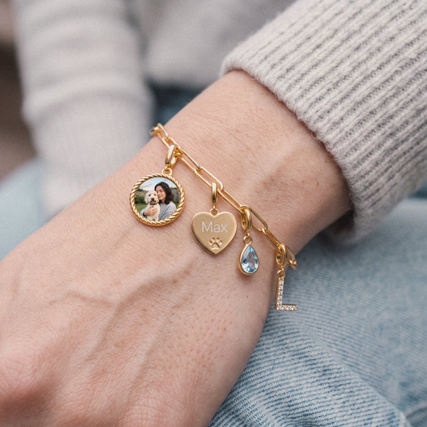 Personalized Paw Print Heart Charm, worn