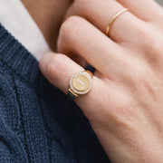 Personalized Round Halo Locket Ring, worn