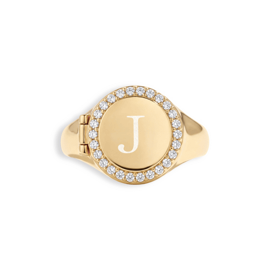 Personalized Round Halo Locket Ring