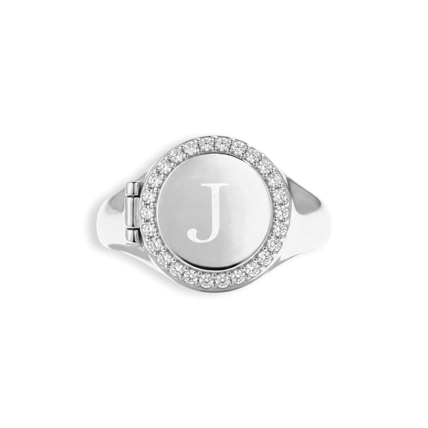 Personalized Round Halo Locket Ring — image 2 of 4