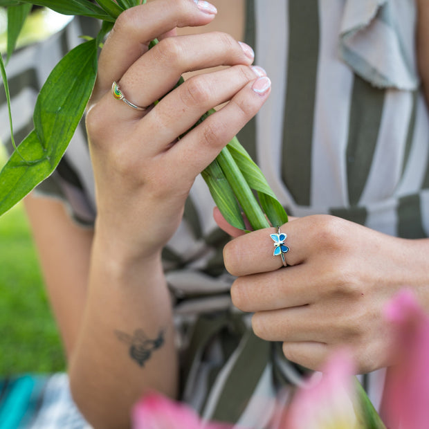 Silvery Blue Butterfly Ring